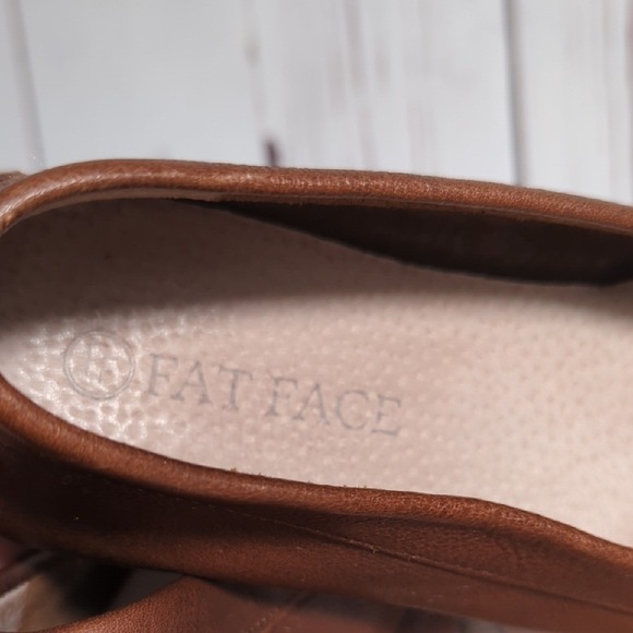 Fat Face British Brown Leather Loafers Women's 8.5 Cream Bow Stitching‎ Heritage - Picture 6 of 16
